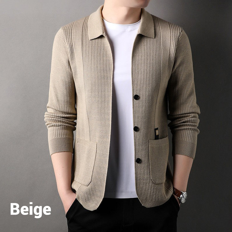 Veste Tricotée à Manches Longues avec Col à Revers pour Homme