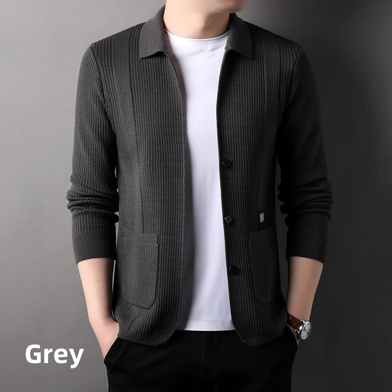 Veste Tricotée à Manches Longues avec Col à Revers pour Homme