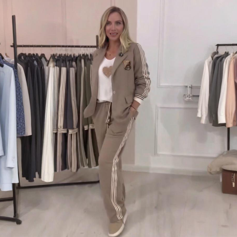 Ensemble 2 pièces blazer et pantalon à rayures latérales tendance