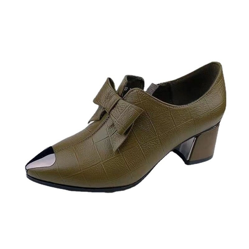 Chaussures à talons carrés et bout pointu en cuir PU pour femmes