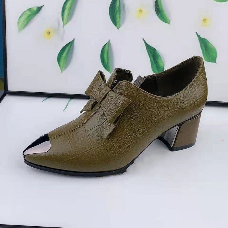 Chaussures à talons carrés et bout pointu en cuir PU pour femmes