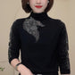 T-shirt à col roulé mi-long et manches longues pour femmes, avec strass