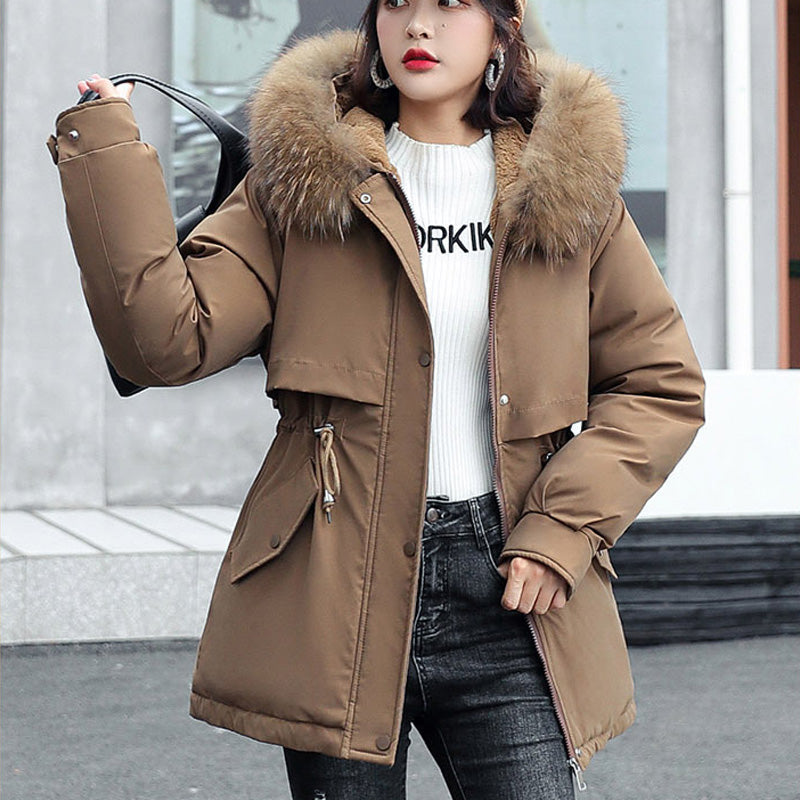 Meilleur cadeau - Manteau parka épais à capuche ample en polaire synthétique pour femme