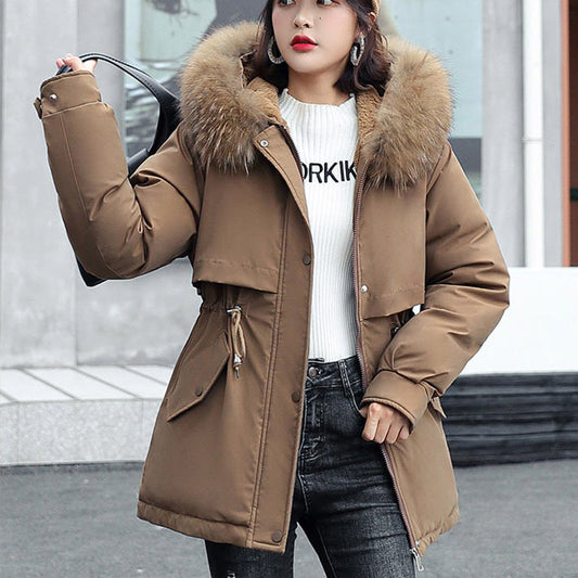Meilleur cadeau - Manteau parka épais à capuche ample en polaire synthétique pour femme