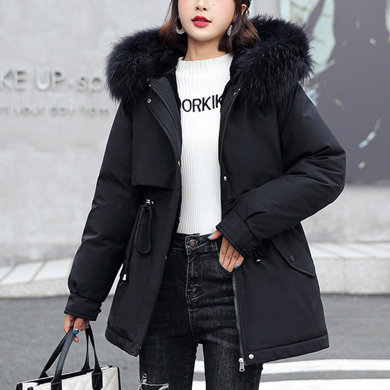 Meilleur cadeau - Manteau parka épais à capuche ample en polaire synthétique pour femme