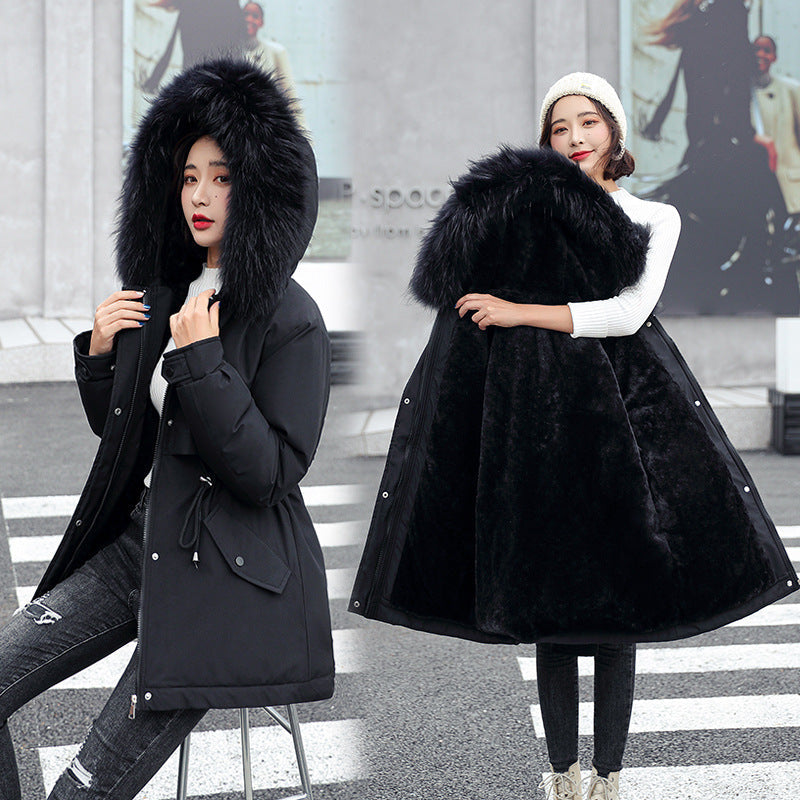 Meilleur cadeau - Manteau parka épais à capuche ample en polaire synthétique pour femme