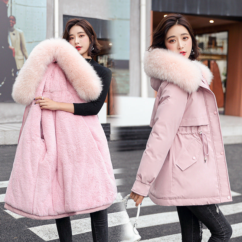 Meilleur cadeau - Manteau parka épais à capuche ample en polaire synthétique pour femme
