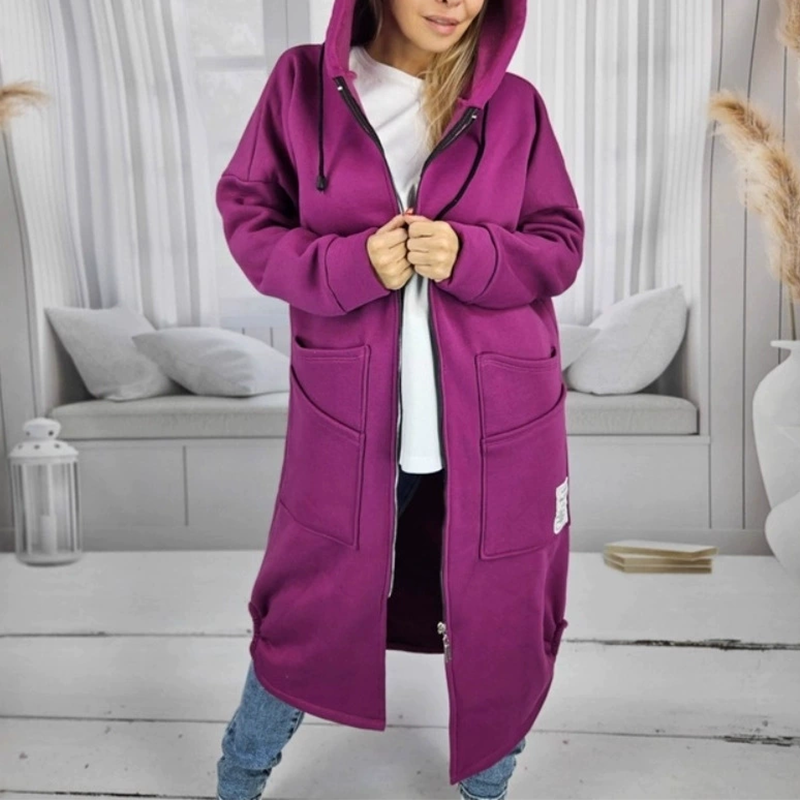 Manteau long à capuche ample pour femme