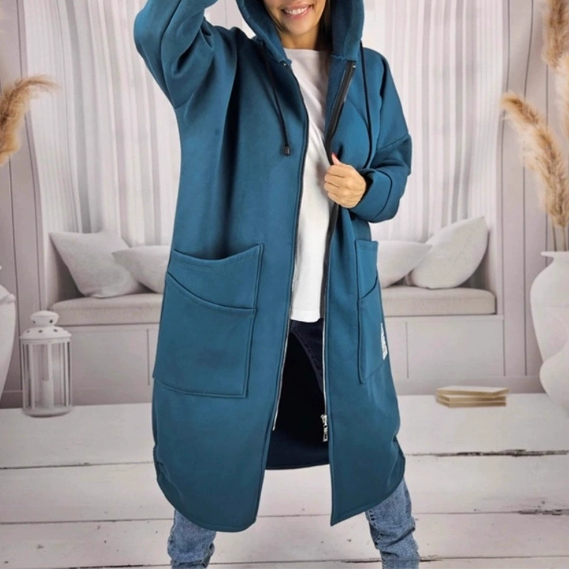 Manteau long à capuche ample pour femme