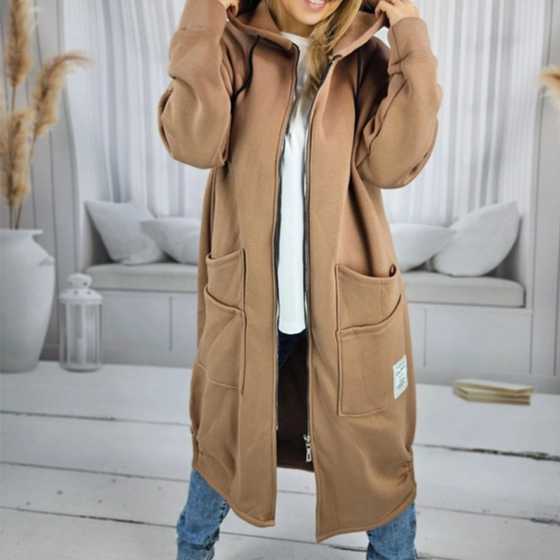 Manteau long à capuche ample pour femme