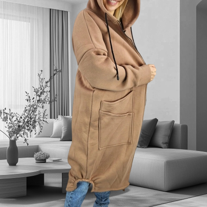 Manteau long à capuche ample pour femme