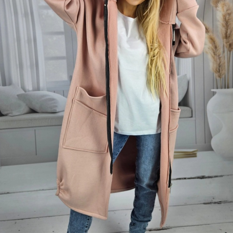 Manteau long à capuche ample pour femme