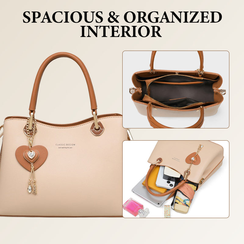 Élégant sac fourre-tout pour femme avec breloque en forme de cœur brillant