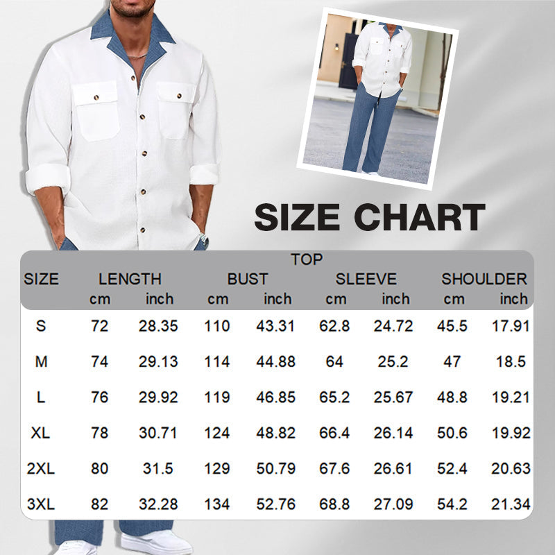 Chemise pour homme à manches longues et revers ＆ Pantalon Ensemble 2 pièces