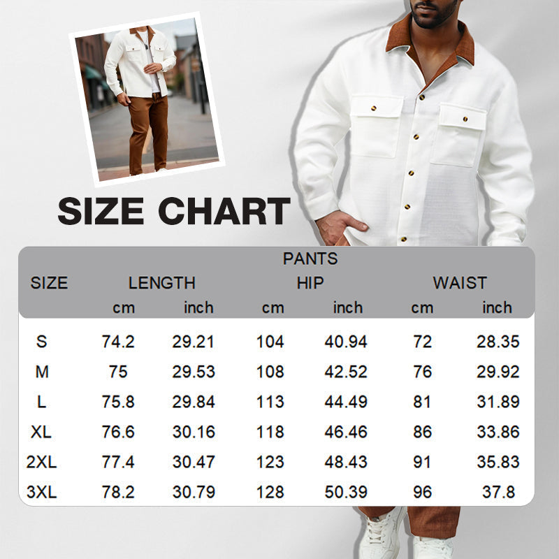 Chemise pour homme à manches longues et revers ＆ Pantalon Ensemble 2 pièces