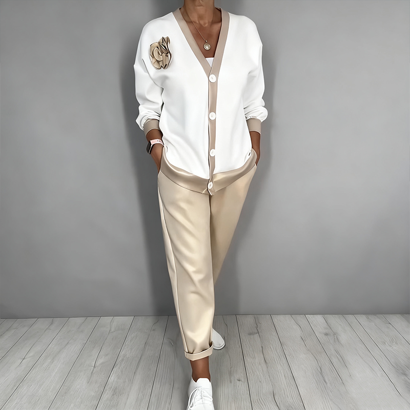 🔥Offre à durée limitée - 💃Ensemble 2 pièces pour femme composé d'un haut décolleté en V décontracté et d'un pantalon taille haute