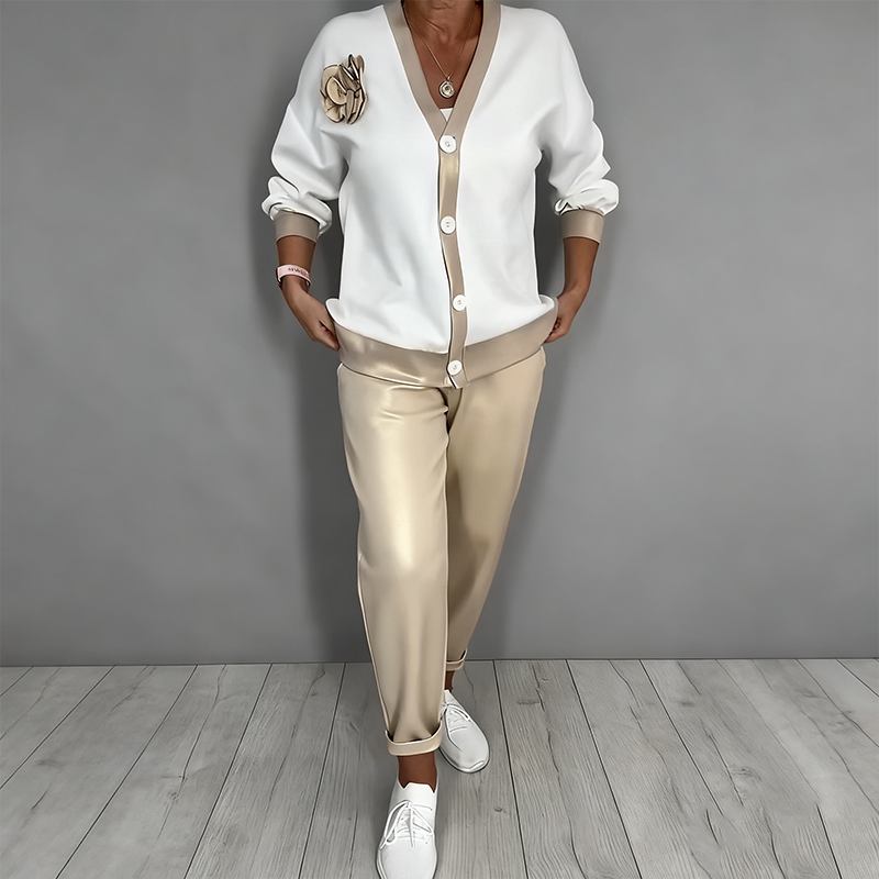 🔥Offre à durée limitée - 💃Ensemble 2 pièces pour femme composé d'un haut décolleté en V décontracté et d'un pantalon taille haute