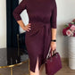 Robe midi élégante à fente et nœud sur le devant pour femme
