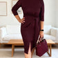 Robe midi élégante à fente et nœud sur le devant pour femme