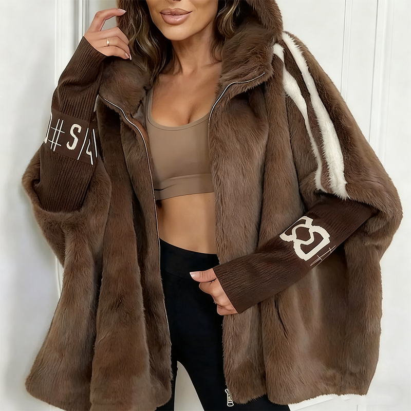 Manteau Décontracté à Capuche Zippé en Peluche pour Femme