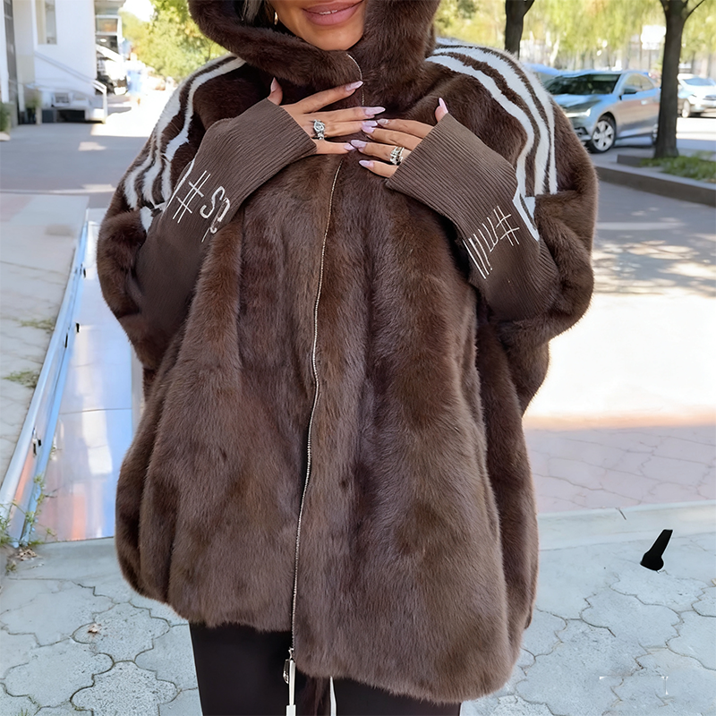 Manteau Décontracté à Capuche Zippé en Peluche pour Femme