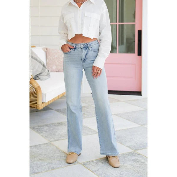 Jean droit taille haute vintage pour femme