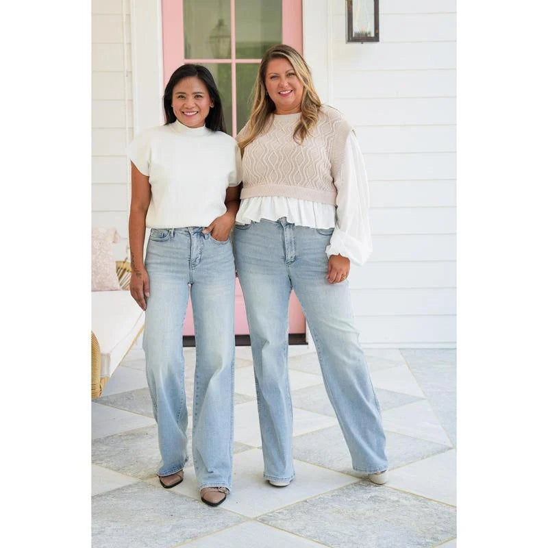 Jean droit taille haute vintage pour femme