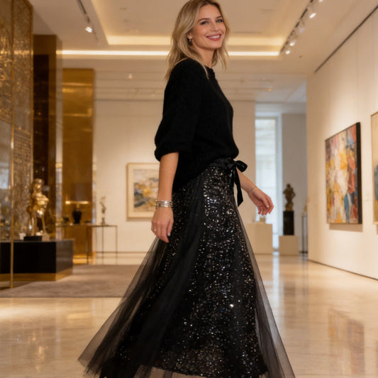 Ensemble haut scintillant et jupe en tulle pour femme