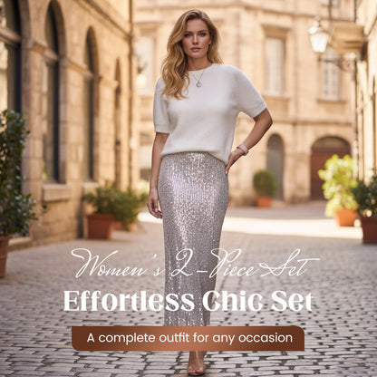 Ensemble deux pièces pour femmes : haut tricoté et jupe à paillettes