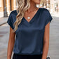Blouse à manches courtes et col en V en satin pour femme