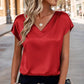 Blouse à manches courtes et col en V en satin pour femme