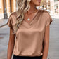 Blouse à manches courtes et col en V en satin pour femme