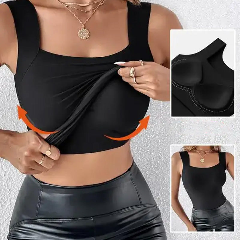 🏆Dernier jour de l'offre spéciale : 10,98 € !!💐 Débardeur thermique à col rond avec soutien-gorge intégré pour femmes