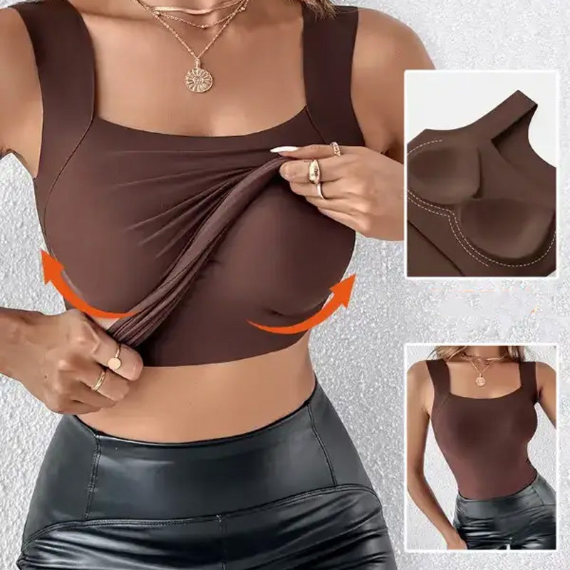 🏆Dernier jour de l'offre spéciale : 10,98 € !!💐 Débardeur thermique à col rond avec soutien-gorge intégré pour femmes