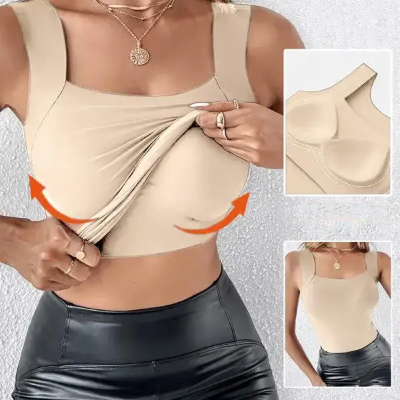 🏆Dernier jour de l'offre spéciale : 10,98 € !!💐 Débardeur thermique à col rond avec soutien-gorge intégré pour femmes