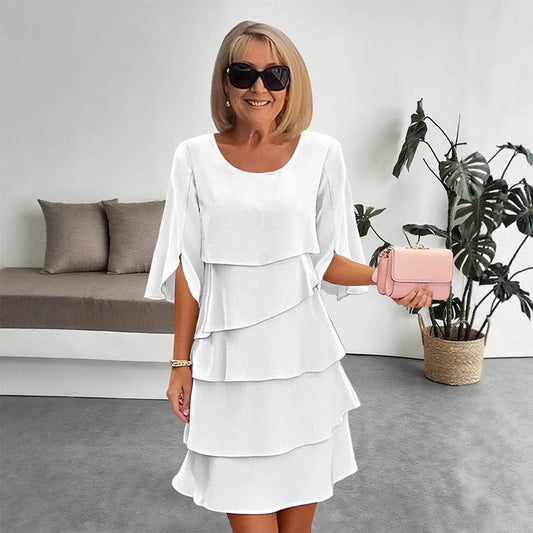 Robe élégante à superpositions et manches volantées pour femmes