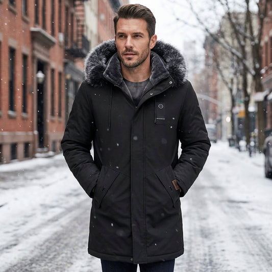 🔥Veste parka mi-longue thermique à capuche coupe-vent pour homme