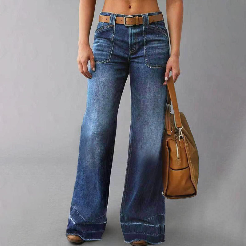 🎉👖50% de réduction ! Jean évasé rétro pour femme – Coupe flatteuse, poches généreuses et denim stretch ultra-confortable
