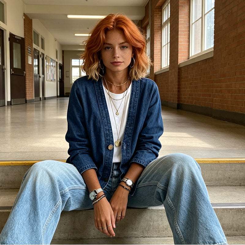 💙✨Veste en jean classique à boutons pour femme