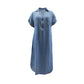 Robe longue en jean à col en V et fermeture éclair pour femme