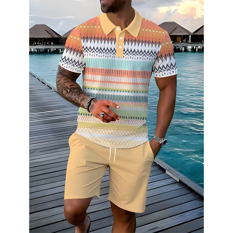 💥Set 2 Pièces Chemise & Short Homme Imprimé Numérique – Tissu Premium Respirant, Coupe Athlétique, Infroissable👕