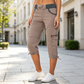 Pantalon capri cargo taille haute pour femme