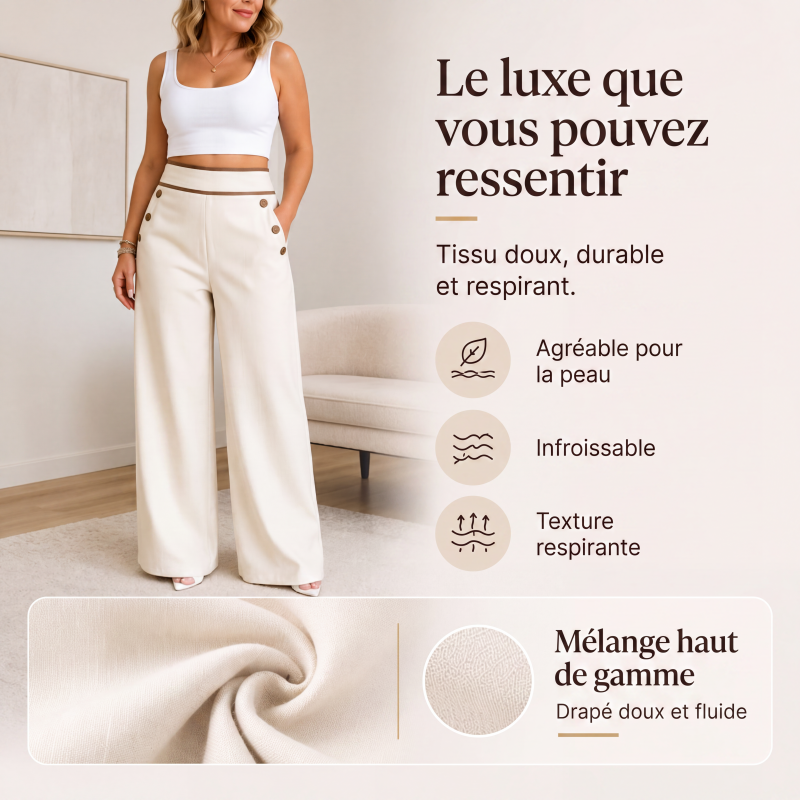 Pantalon large taille haute pour femme avec bordures contrastées