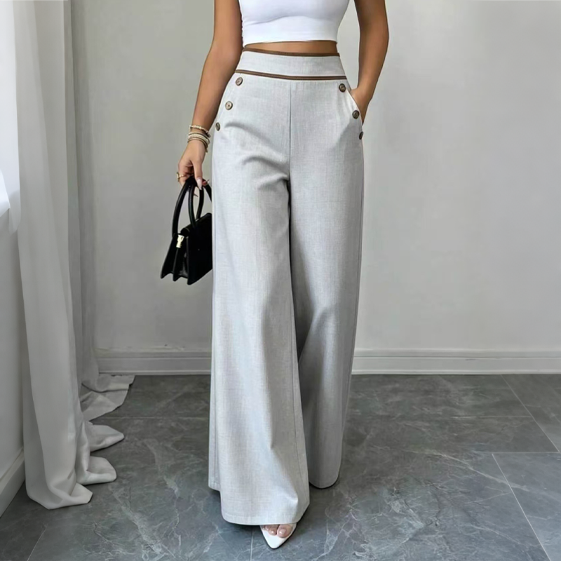 Pantalon large taille haute pour femme avec bordures contrastées