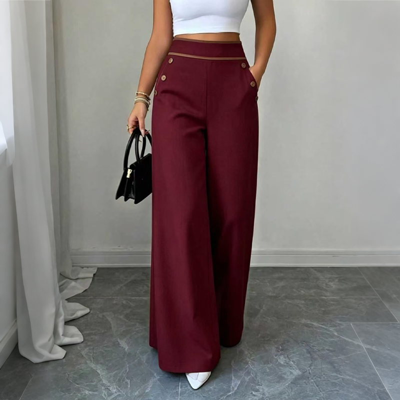 Pantalon large taille haute pour femme avec bordures contrastées
