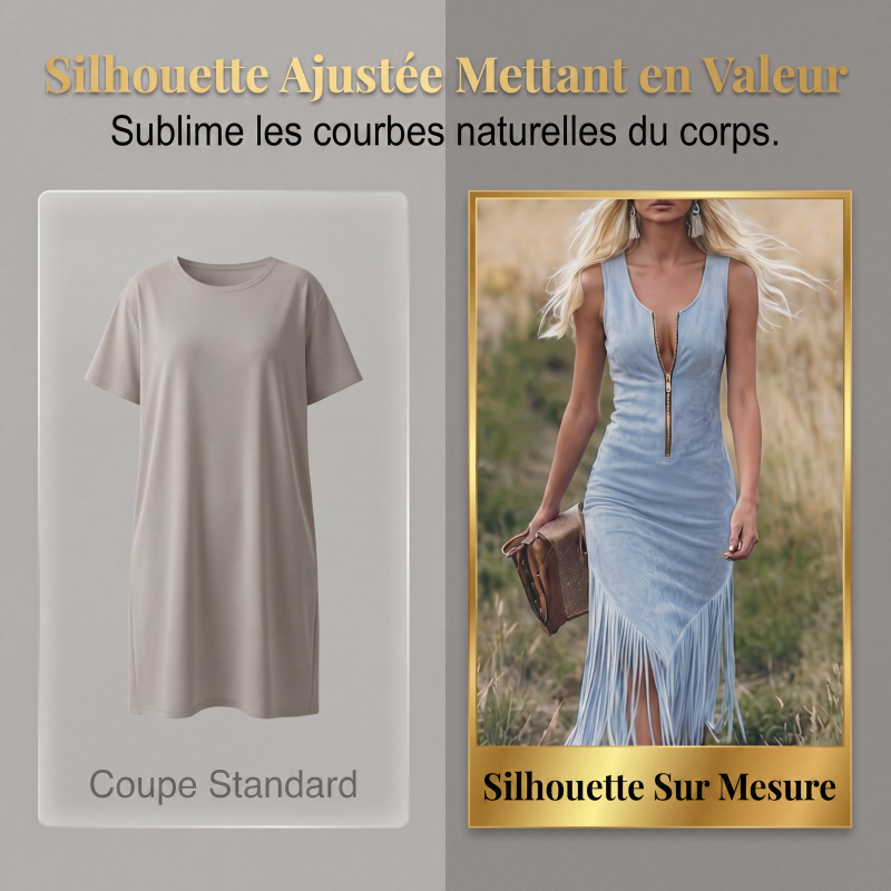 Robe moulante sans manches à pompons style western rétro