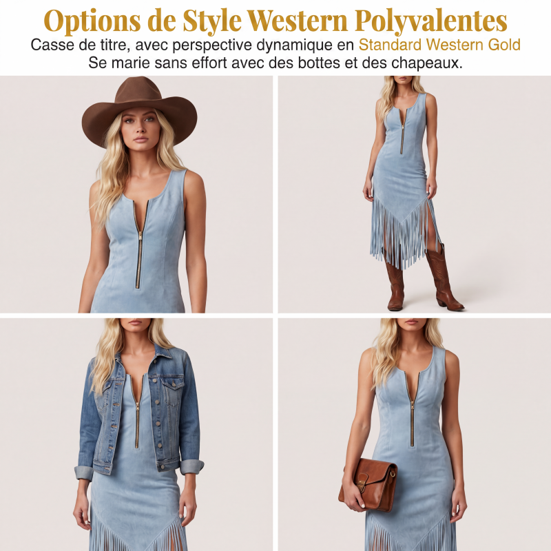 Robe moulante sans manches à pompons style western rétro