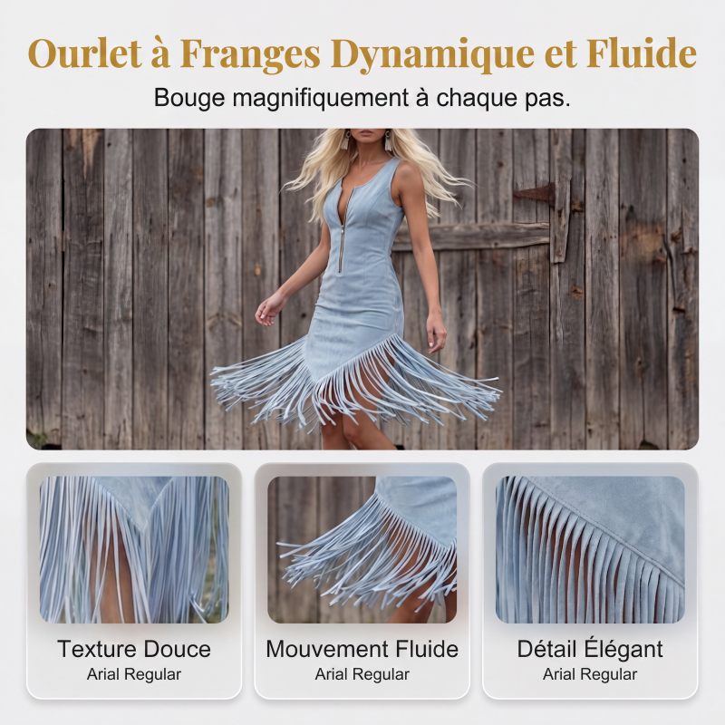 Robe moulante sans manches à pompons style western rétro