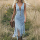 Robe moulante sans manches à pompons style western rétro