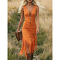 Robe moulante sans manches à pompons style western rétro